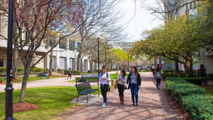 Rutgers Newark students walking on campus